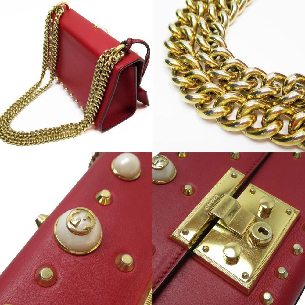 Gucci gold faux leather pearl shoulder red bag